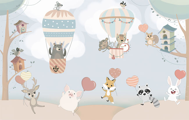 Fotomurales infantiles ilustración animales felices